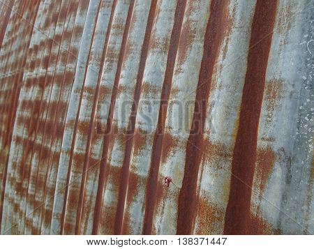 natural line pattern created by rusted corrugated metal wall of a quonset hut in rural Wisconsin