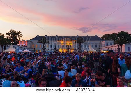 Spectators In The Herrenhaus Gardens In Hanover, Germany, During The International Firework Contest