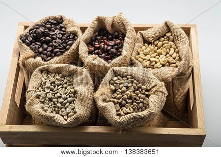 Arabica coffee beans In the sack colorful