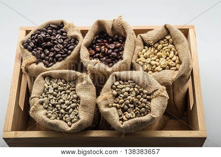 Arabica coffee beans In the sack colorful
