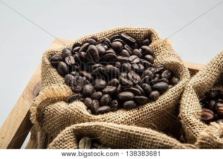 Arabica coffee beans In the sack colorful