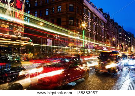 Shaftesbury Avenue In London, Uk, At Night