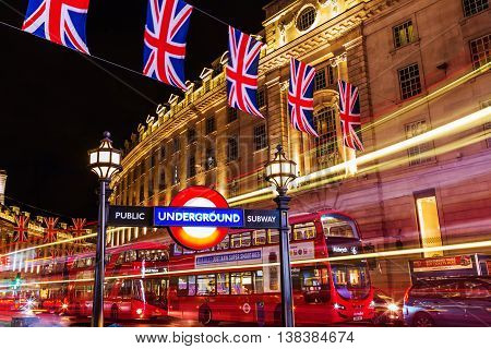 Piccadilly Circus In London, Uk, At Night