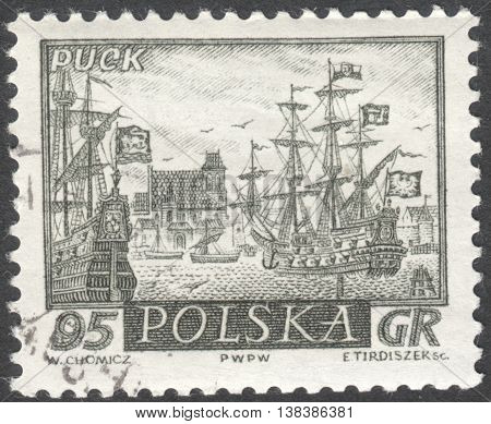MOSCOW RUSSIA - CIRCA JANUARY 2016: a post stamp printed in POLAND shows a view of Puck town the series 