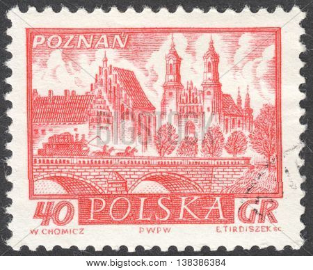 MOSCOW RUSSIA - CIRCA JANUARY 2016: a post stamp printed in POLAND shows a view of Poznan town the series 