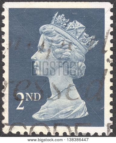 MOSCOW RUSSIA - JANUARY 2016: a post stamp printed in the UNITED KINDOM shows a portrait of Portrait of Queen Elizabeth II circa 1970 - 1977