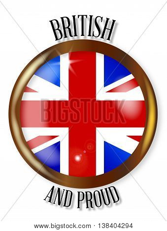 British and Proud flag button with a circular border over a white background