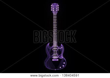 3D Guitar in Hologram Wireframe Style. Nice 3D Rendering