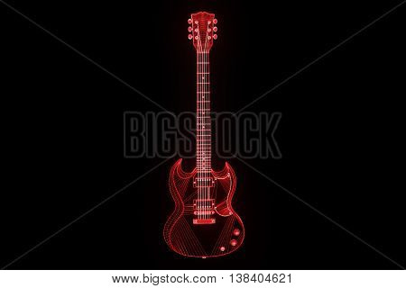 3D Guitar in Hologram Wireframe Style. Nice 3D Rendering