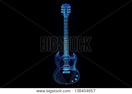 3D Guitar in Hologram Wireframe Style. Nice 3D Rendering