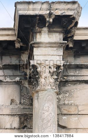 Architecture ancient old stone column top detail