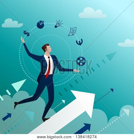 The successful businessman with excellent skills easily and professionally copes with all tasks and processes the case to growth. Concept.