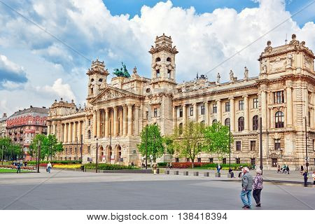 BUDAPEST HUNGARY- MAY 02 2016: Beautiful building- Ethnographic Museum is a national museum in Budapest in Kossuth Square Hungary.