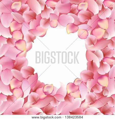 Texture from rose sakura and lotus petals. Background with white round place for text. seamless vector pattern eps10 floral template