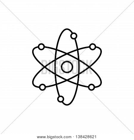 Thin line icon of nuclear power, atomic energy, model of atom, scientific research, smallest particle, molecular structure. Modern style logo vector illustration concept.