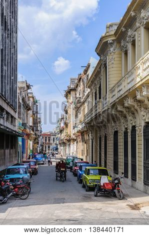 HAVANA, CUBA - MARCH 17, 2016: Colorful old Lada vehicles from the Soviet Union in Havana the capital of Cuba