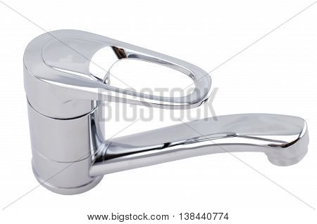 Modern stainless steel tap. Isolated on white background.