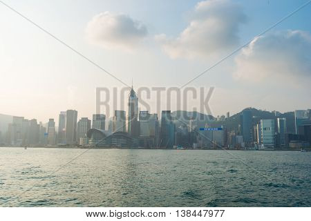 Hong Kong China: 23 OCT 2015 Hongkong Cityscape Victoria Harbour Hongkong Business Center District Hong Kong China
