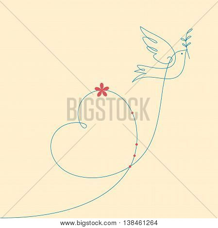 Dove and heart. Peace dove with olive branch.