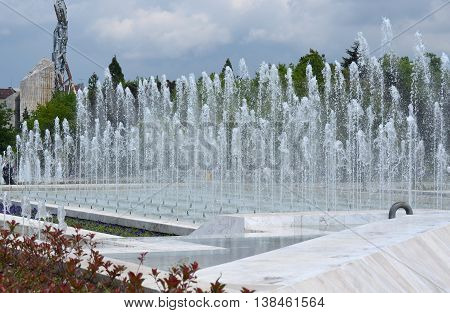 Fountains at NDK Park (National Palace of Culture) Sofia, Bulgaria,