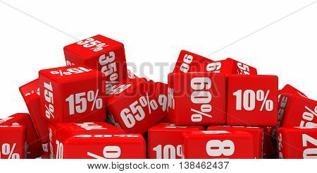 Red discount cubes on white background. 3D illustration.