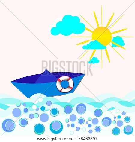 Paper boat on the sea. Vector image