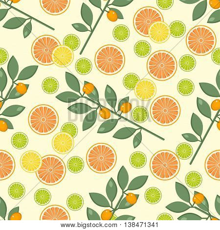 Citrus Pattern. Fruit Background. Summer Bright Background With Lemon And Orange.