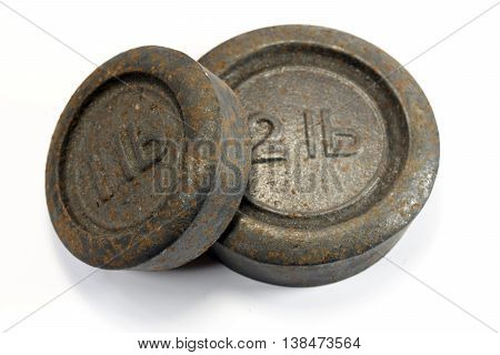 Antique Kitchen 1lb and 2lb Weights on white background