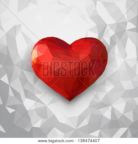 Low poly 3D heart symbol illustration on white background