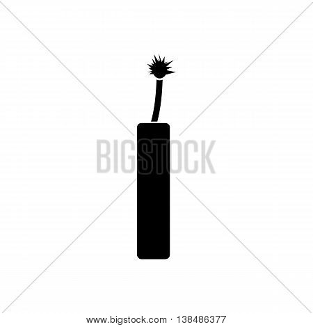 TNT dynamite icon with burning fuse. Silhouette vector illustration