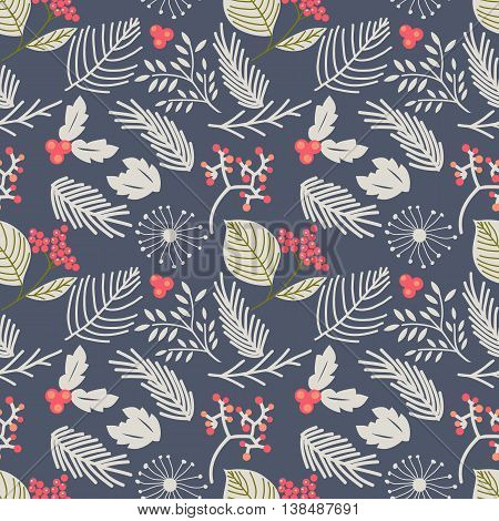 Seamless vector pattern with floral elements. Vintage hand drawn floral background. Holiday card.