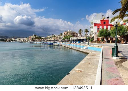 Beautiful promenade at sea port of Sitia town at Crete island, Greece
