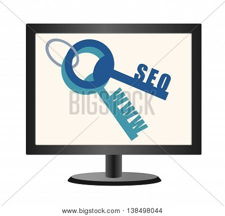 Vector icon computer key. website turnkey. turnkey seo and www illustration. monitor turnkey Flat design style.