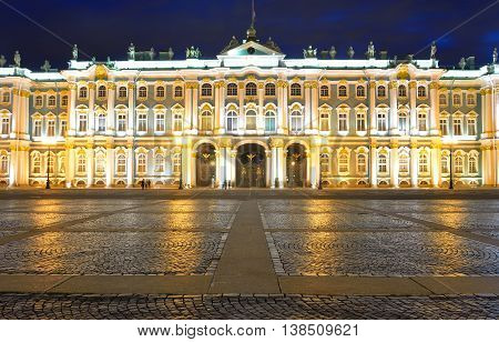 View of Hermitage Museum at night St.Petersburg. One of the largest and most significant art and historical museums in Russia and abroad.