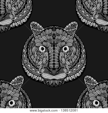 Black and white Seamless Tiger pattern. Vector illustration image