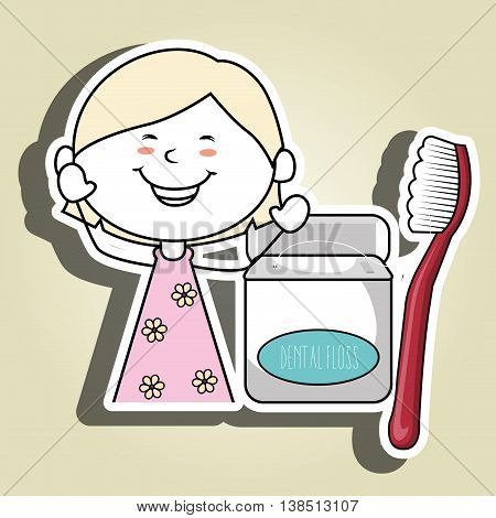girl with dental floss isolated icon design, vector illustration  graphic