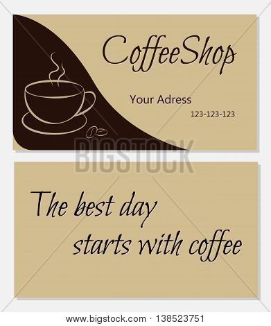 Template designs of business card for coffee shop with text on the back side. vector illustration