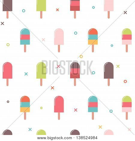 Vector seamless pattern with ice cream in white background.