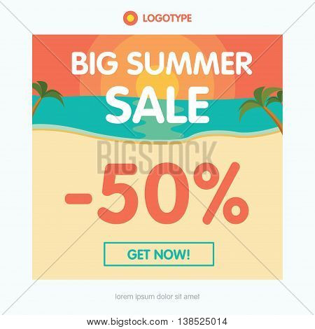 Vector template on shopping theme. Big summer sale.