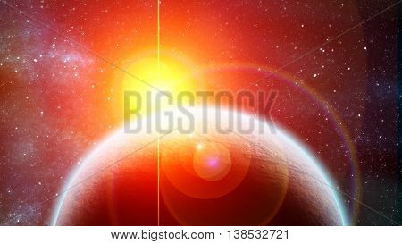 Eclipse of Red dwarf and planet in outer space