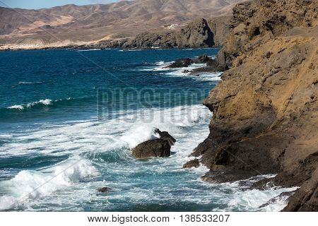 Rock coast near La Pared village on the south western part of Fuerteventura . Canary Islands Spain