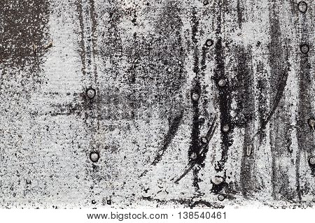 Cracked Black And White Paint On Grunge Metal  - Macro 7