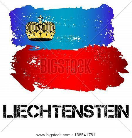 Flag of Liechtenstein from brush strokes in grunge style isolated on white background. Country in Western Europe. Vector illustration