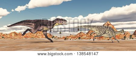 Computer generated 3D illustration with the dinosaurs Tyrannotitan and Velafrons