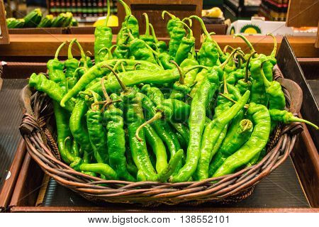 Green pepper basket market. Colorful photo for your project