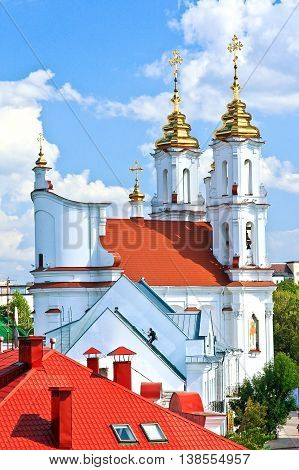 Russian Orthodox Assumption Cathedral in Vitebsk, Belarus. Church Vilno Baroque architectural style.