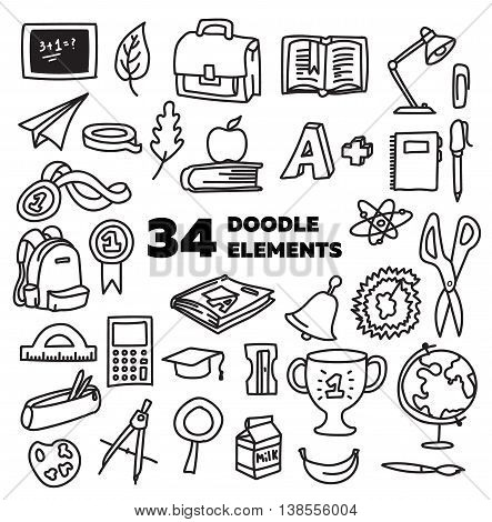 Freehand drawing school items doodle. Back to School. Vector illustration. Set