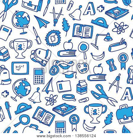 Freehand drawing school items. Back to School. Vector illustration. Set