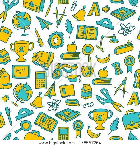 Freehand drawing school items. Back to School. Vector illustration. Set