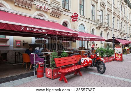SAINT PETERSBURG, RUSSIA -JULY 09, 2016: Cafe on pedestrian street in the center of St. Petersburg on Malaya Sadovaya